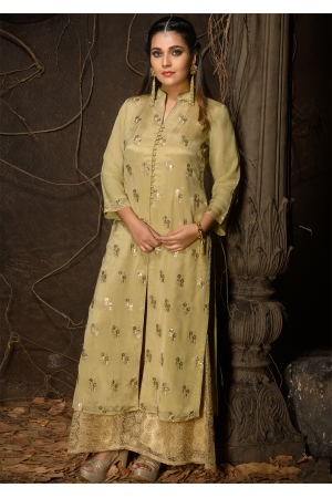 Yellow Color Designer Chiffon Straight Cut Kurti